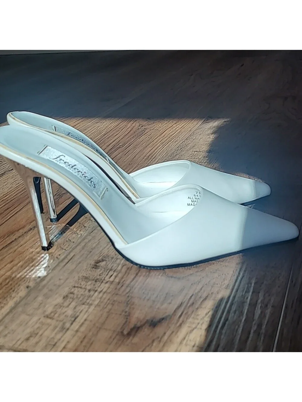 80s Vintage Frederick's of Hollywood White Women's Heels, Size 7, White & Silver